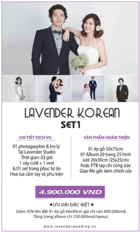 Bảng giá chụp hình cưới tại studio của Lavender 